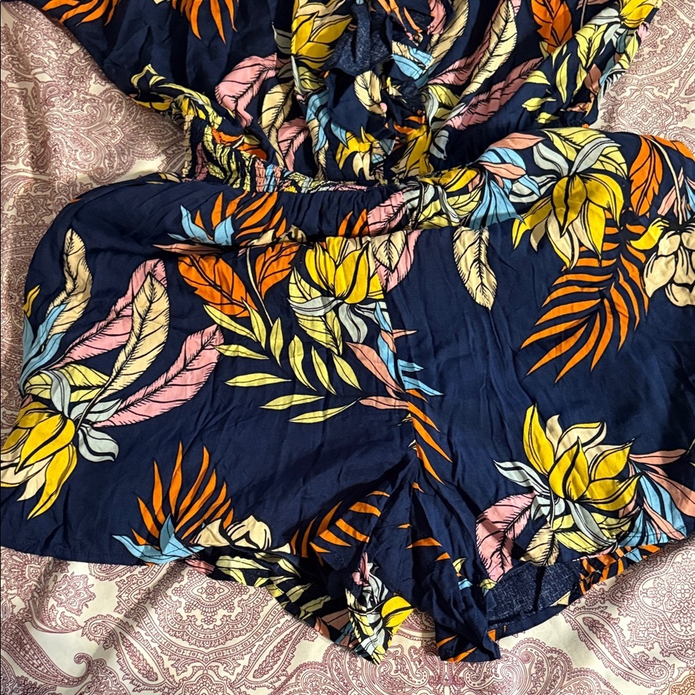 GCG Women's Tropical Print Navy Romper - Picture 5 of 5